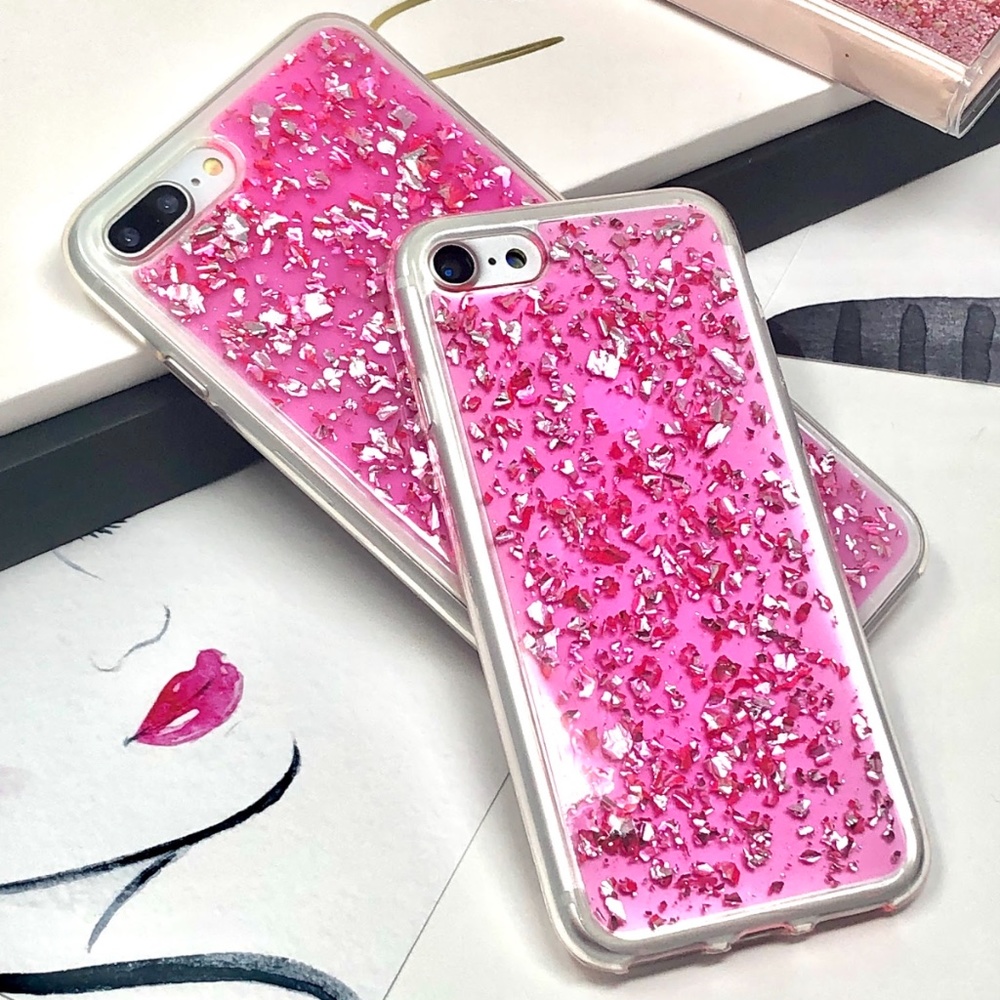 iPhone Pink Glitter Foil Flakes Case